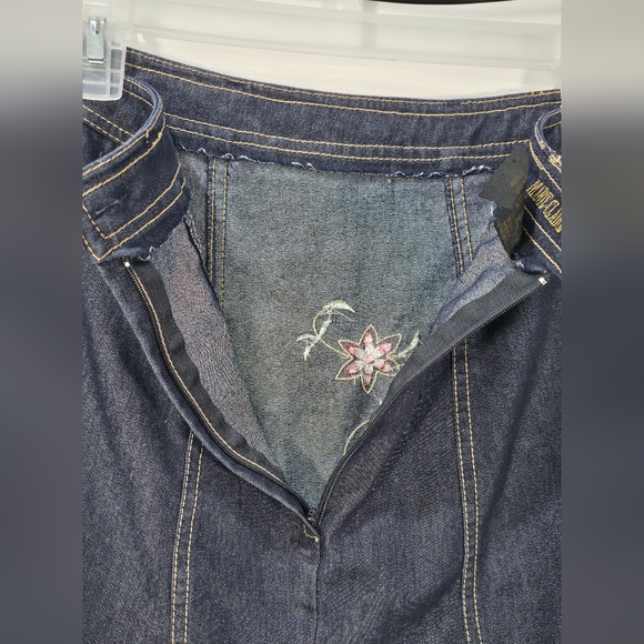 Unique Floral Embroidered Denim Skirt Stretch Fit & Flare Boho XS - Picture 4 of 8